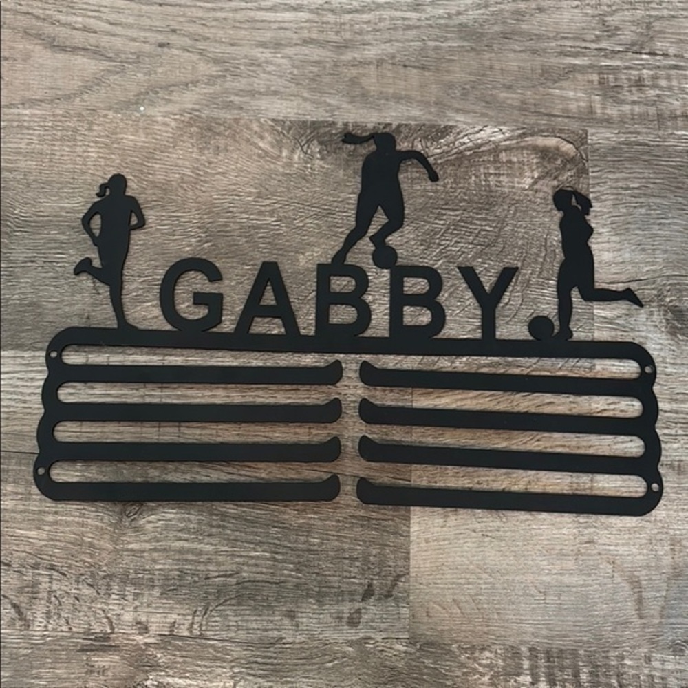 Black Medal Holder with Athlete Silhouettes Gabby